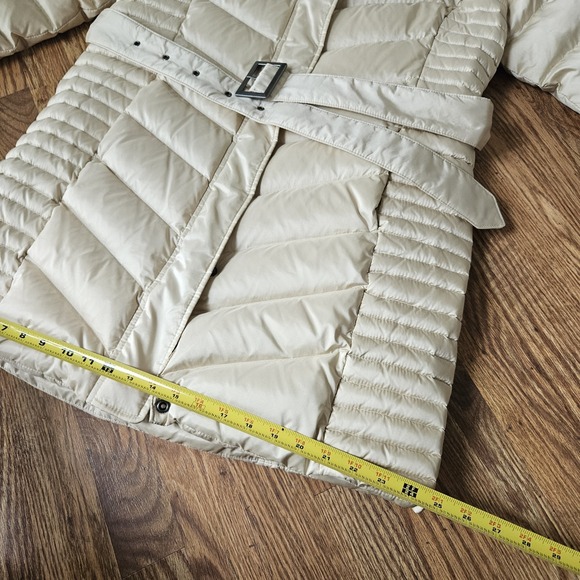 Brooks Brothers 346 Size 14 Women Puffer Coat Goose Down Parka Beige Hood Belted - Picture 6 of 10